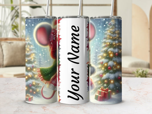 Personalized Christmas Mouse Holiday Tumbler with Straw