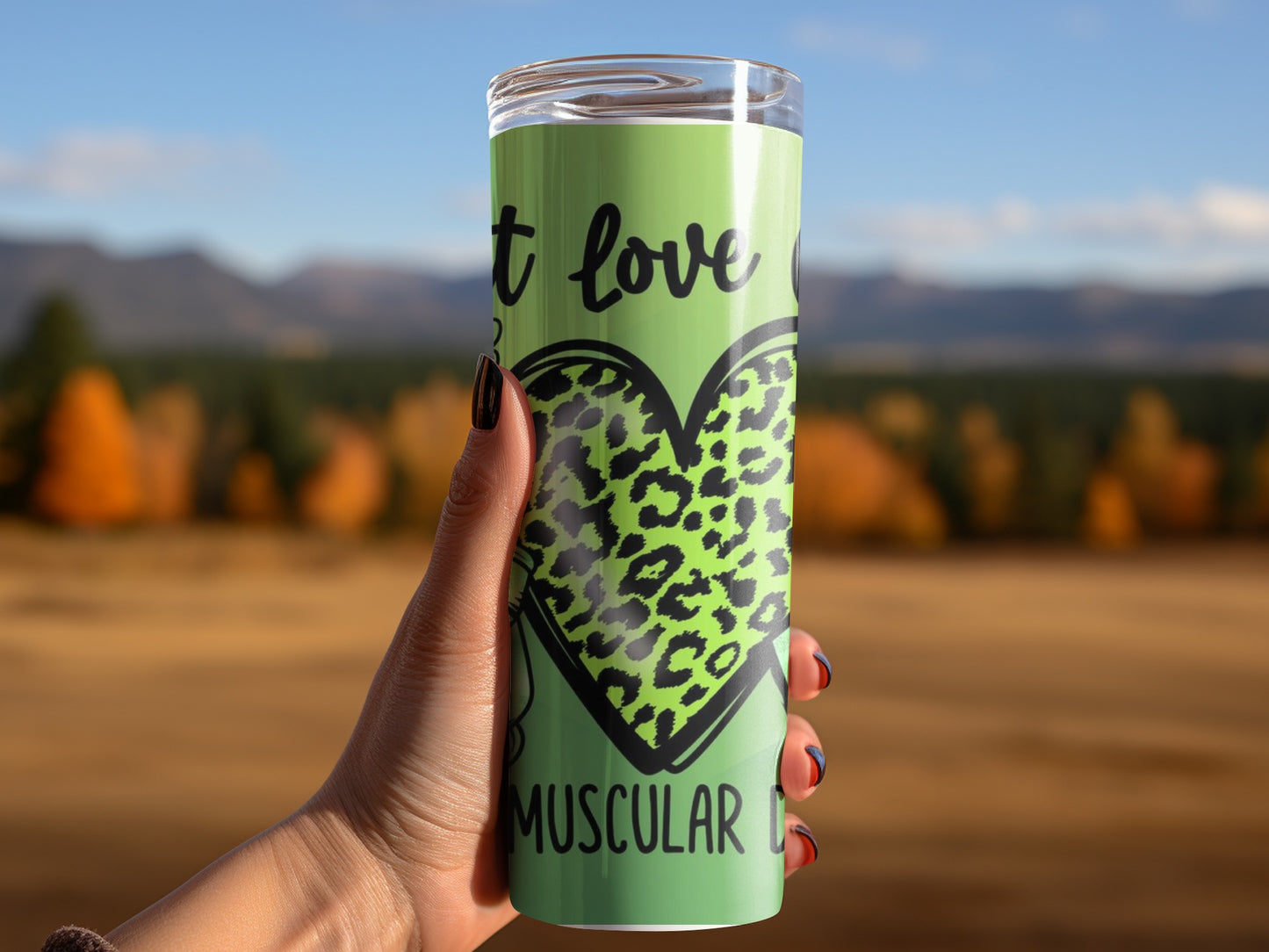 Green Leopard Print Heart Design Insulated Tumbler
