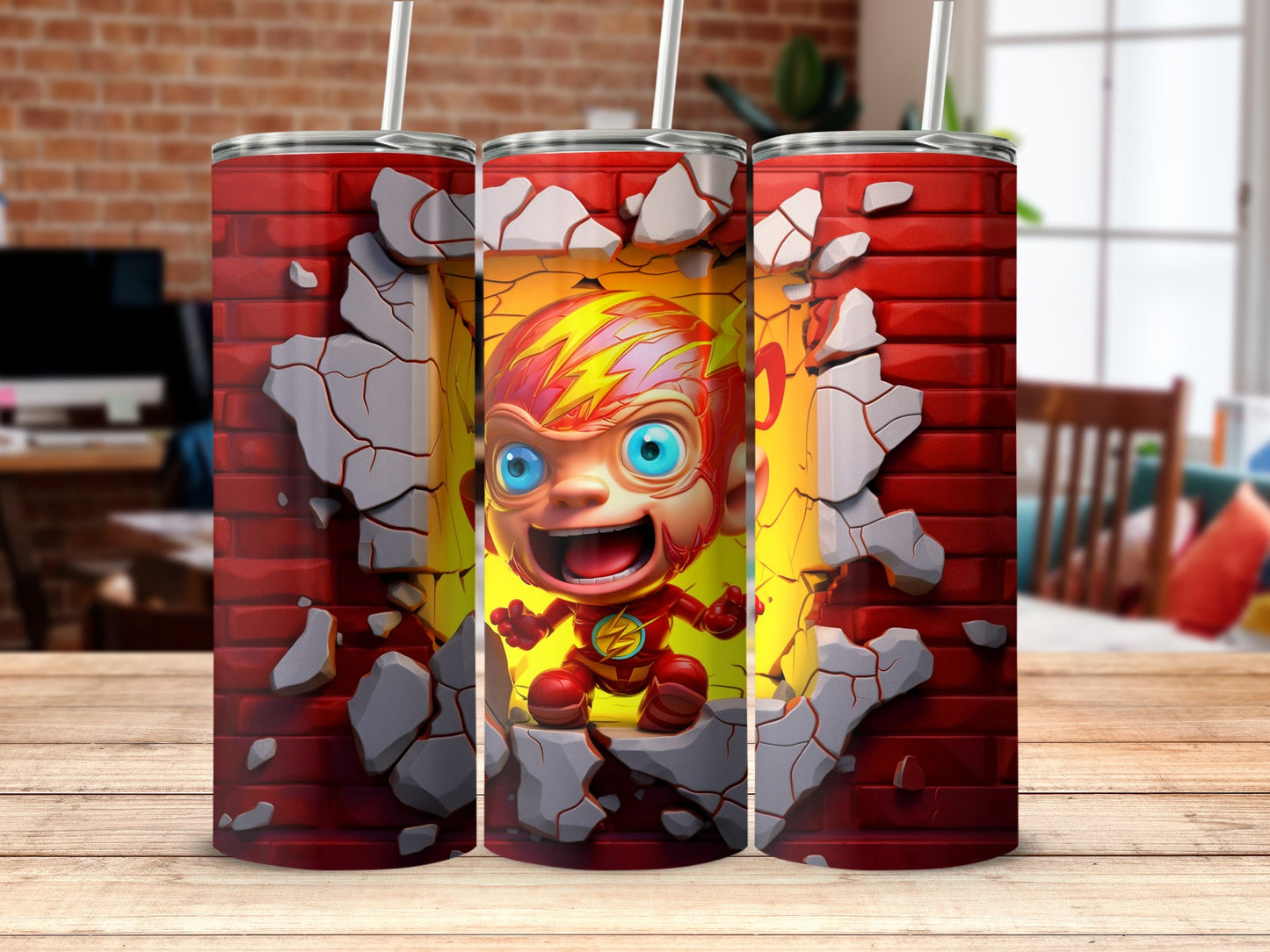 Flash Character Breaking Through Wall Illustration