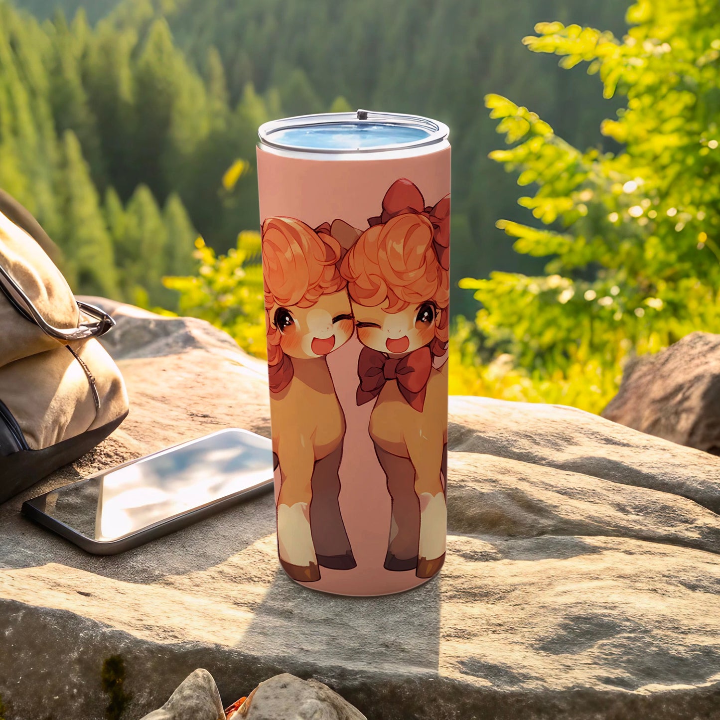 Cute Winking Fawn Twin Characters Pink Tumbler product type
Tumbler, Cute, Kawaii, Fawn, Deer, Anime, Cartoon, Animal Character, Pink Design, Whimsical, Art Print, Gift Idea, Drinkware, Beverage Container, Adorable, Winking Character, Bow Accents, Curly Hair, Fantasy Animal, Happy Design