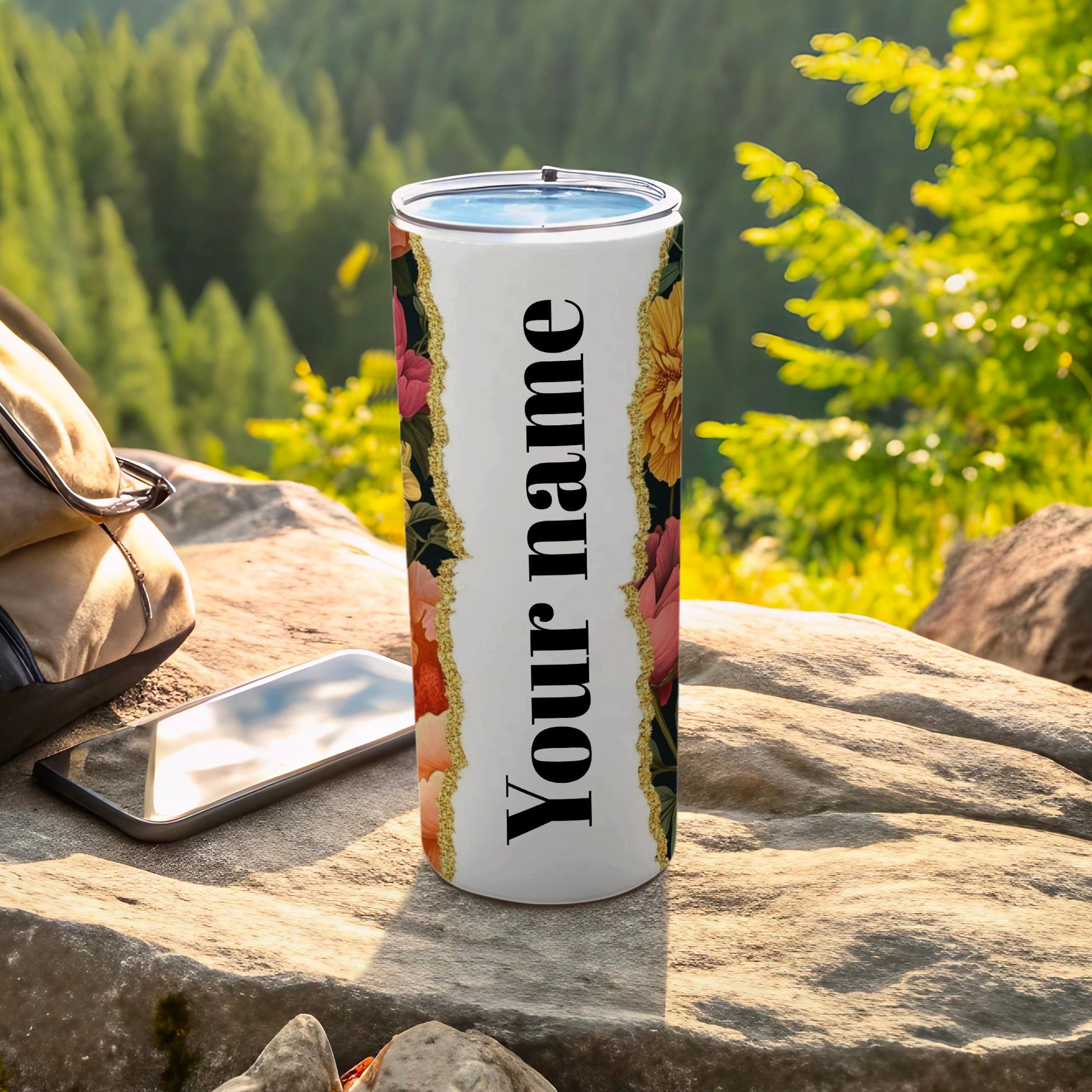 Custom Floral Design Tumbler with Personalized Name