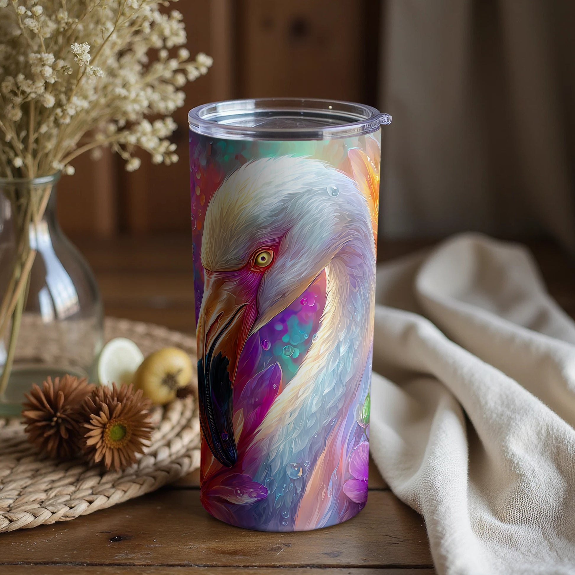 Flamingo Art Tall Tumbler Keeps Drinks Hot or Cold