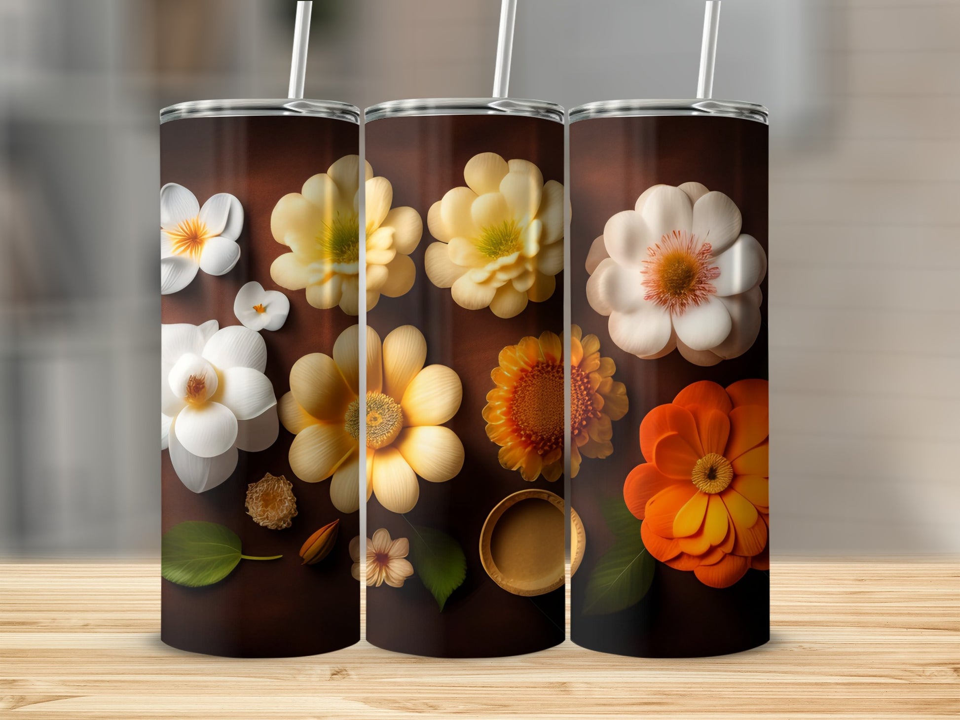 Vibrant Floral Design Insulated Tumbler with Straw