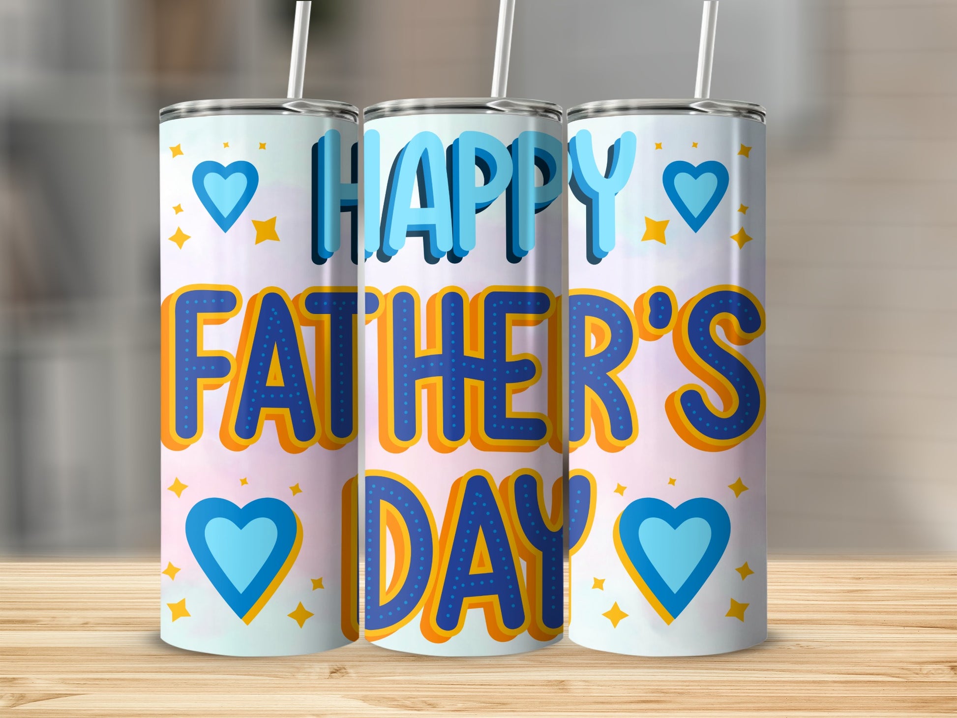 Happy Father's Day Blue Hearts Tumbler Gift