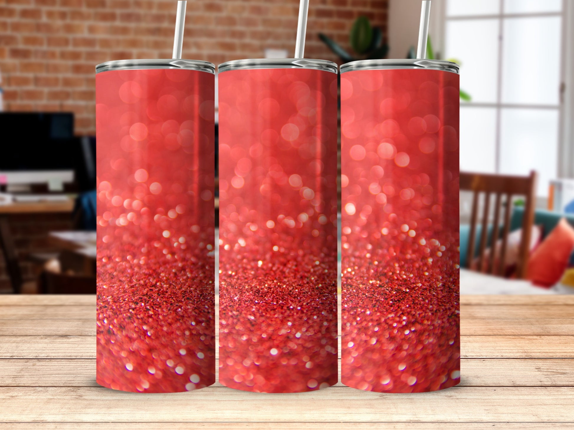 Sparkling Red Glitter Design Tumbler