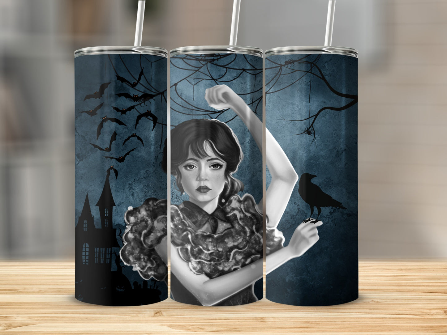 Gothic Woman and Bats Halloween Inspired Tumbler