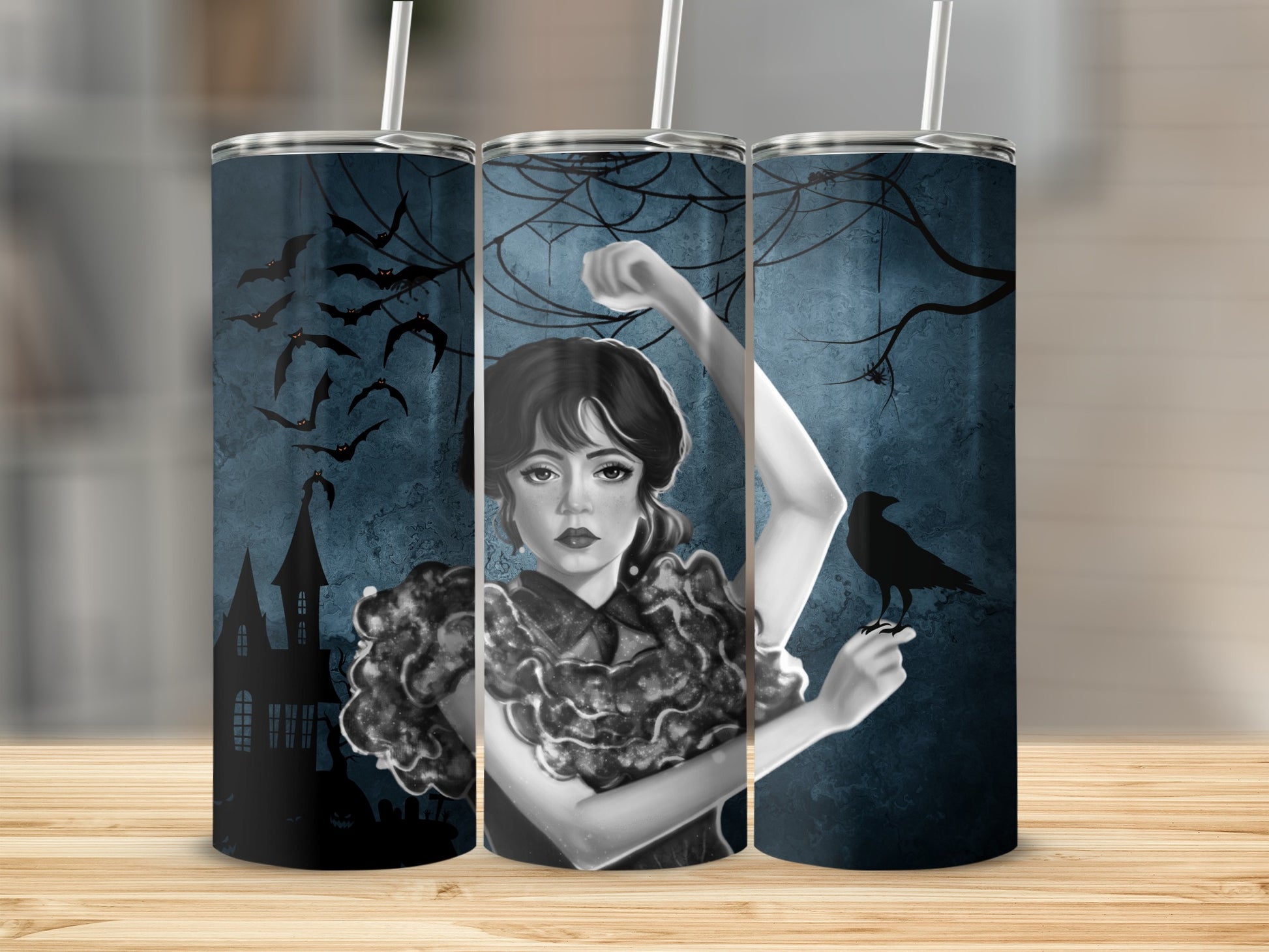 Gothic Woman and Bats Halloween Inspired Tumbler