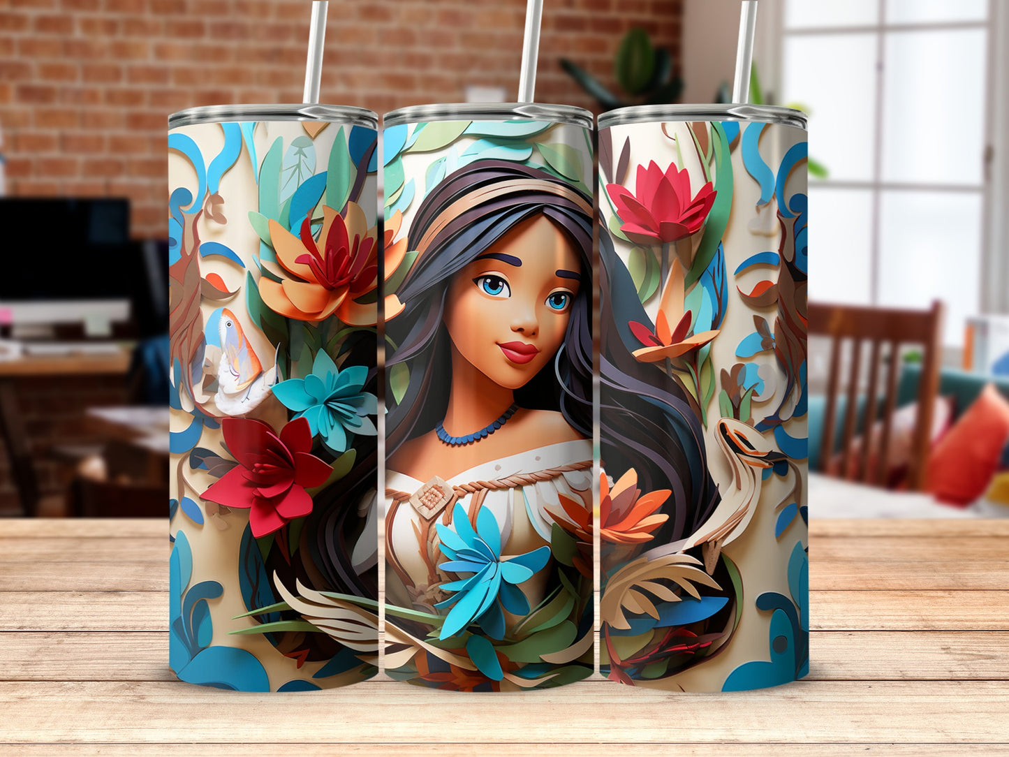Colorful Floral Design with Young Female Art Tumbler
