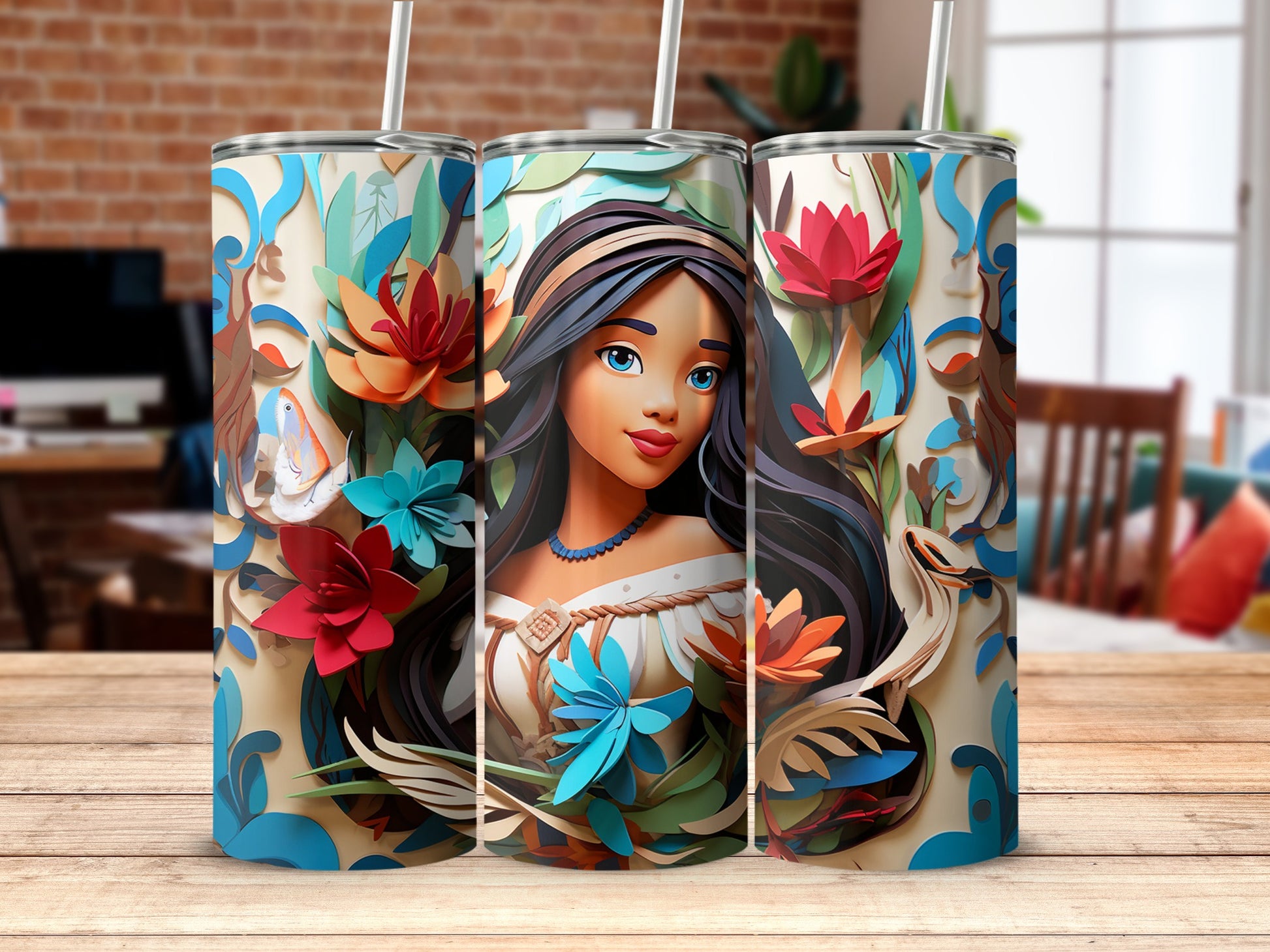 Colorful Floral Design with Young Female Art Tumbler