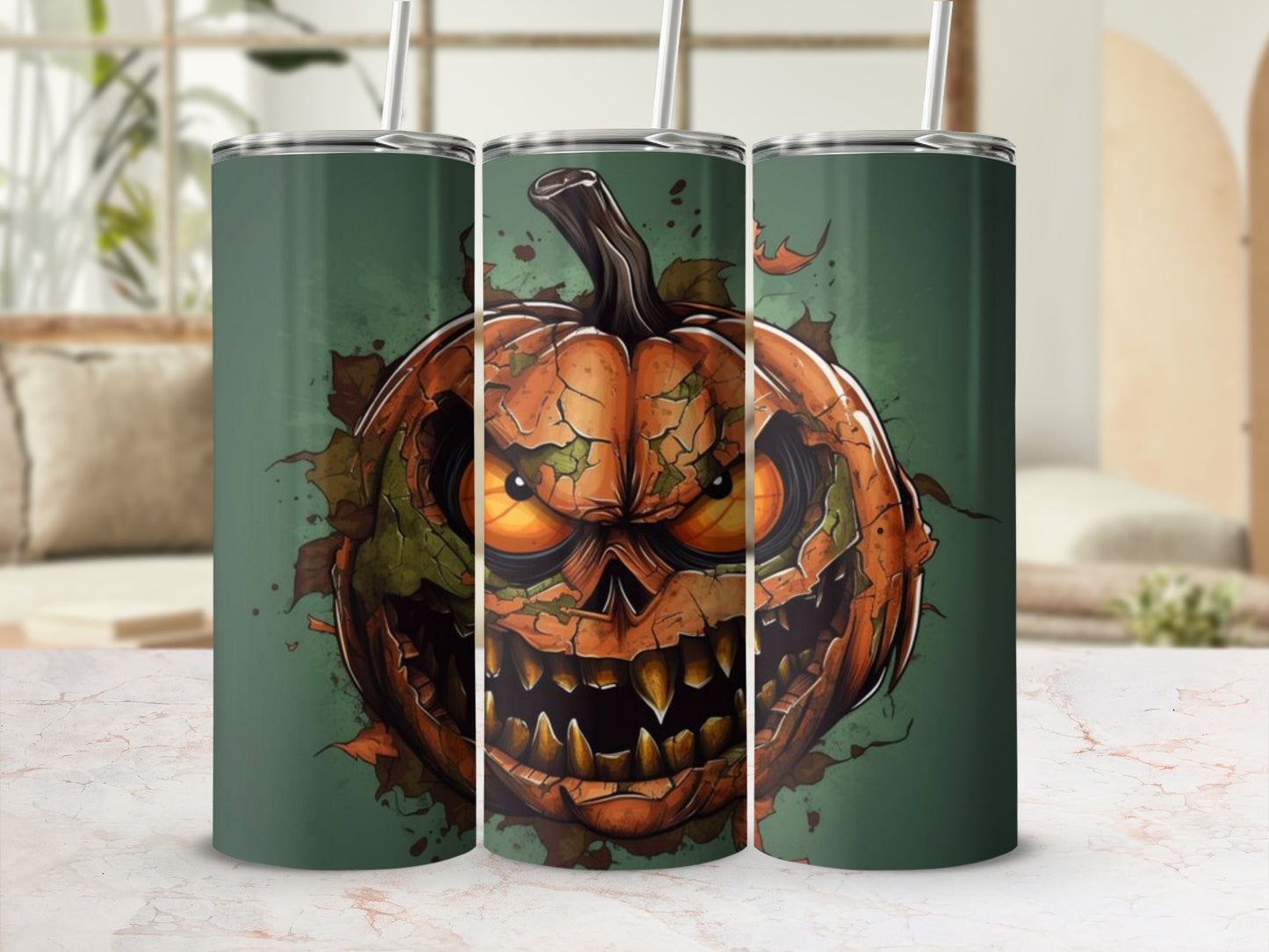 Spooky Halloween Pumpkin Design Tumbler for Festive Fun