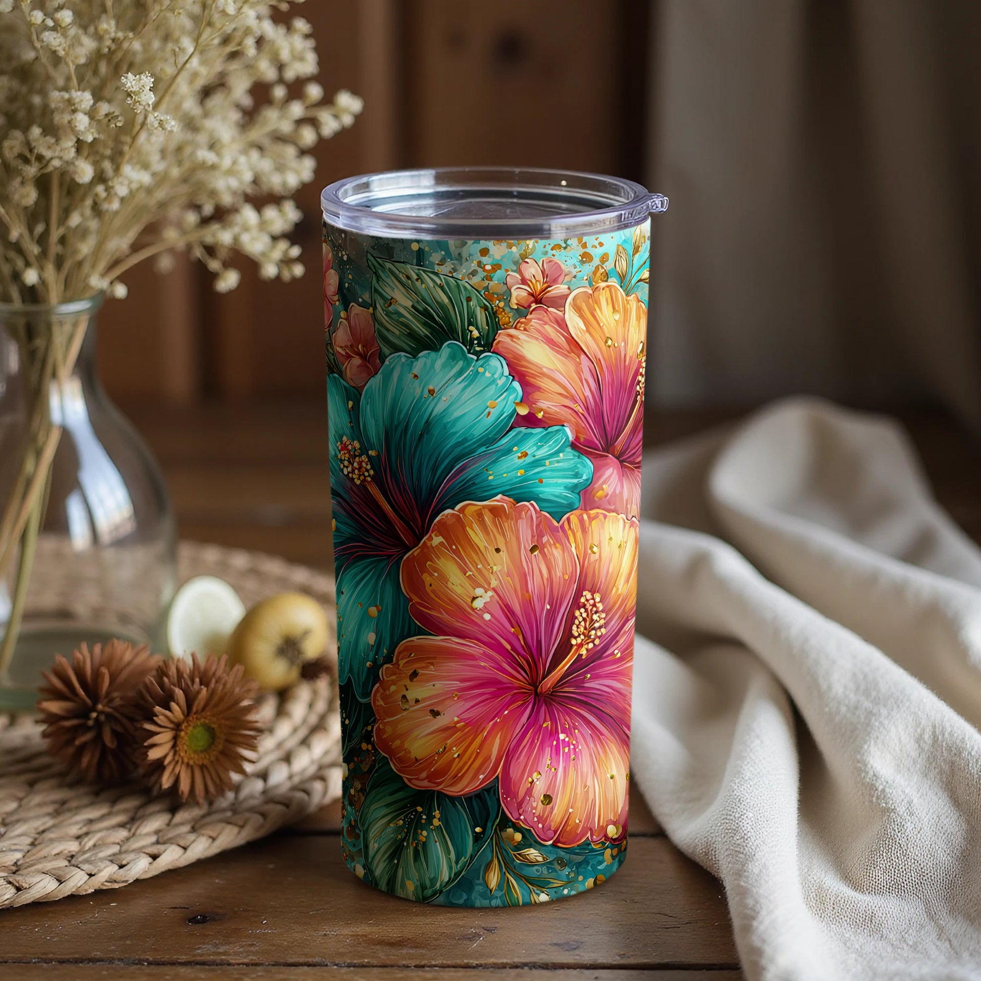 Colorful Hibiscus Flowers Design Drinkware Product
