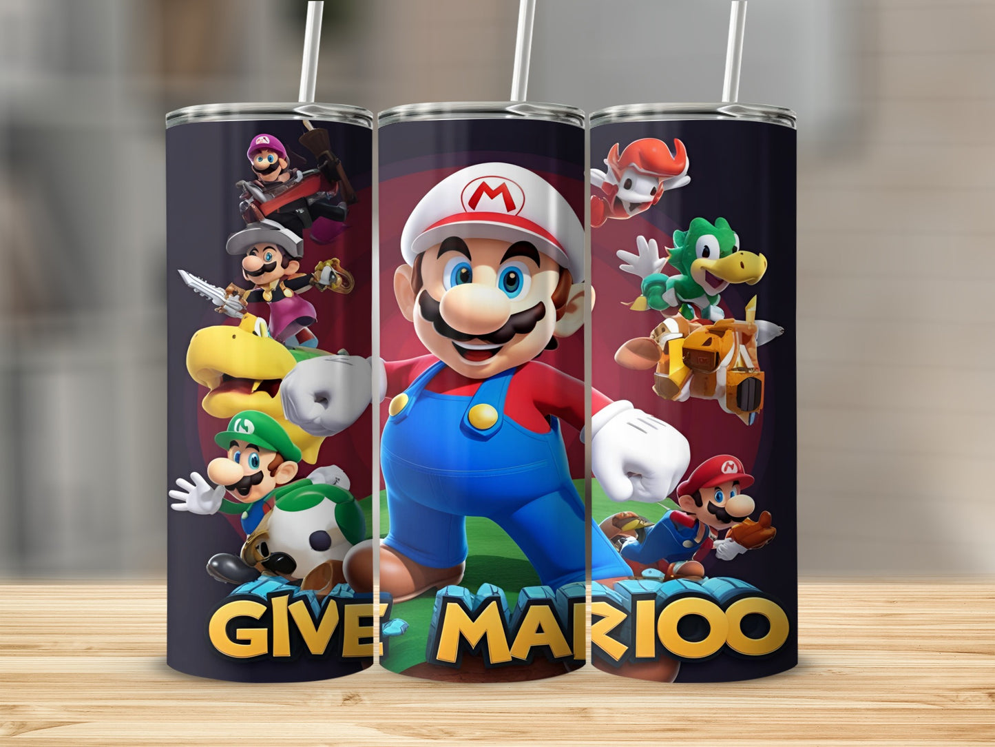 Mario and friends characters on a dark background with "GIVE MAR10O" text.