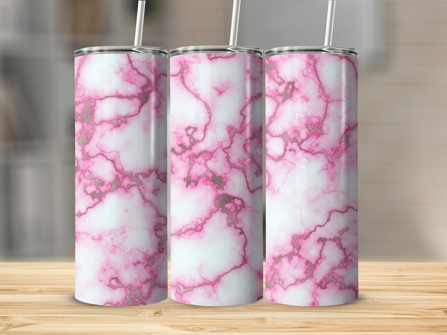 Pink and White Marble Swirl Design Artistic Pattern Tumblers