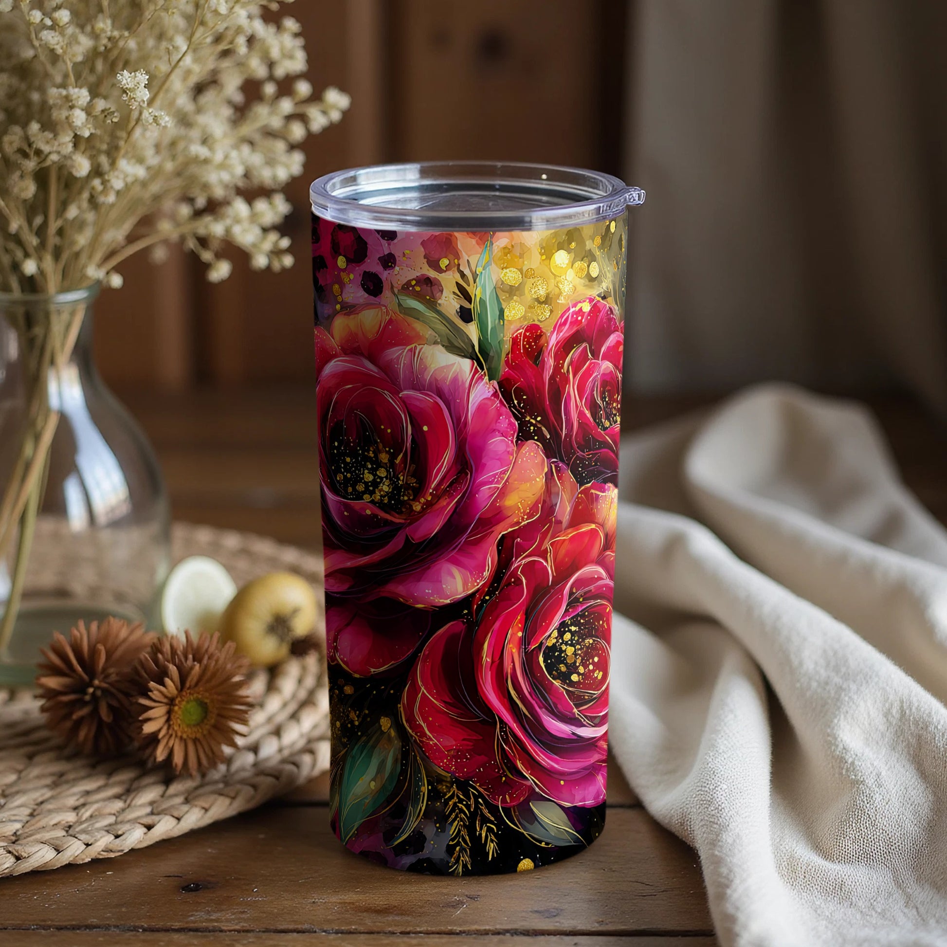 Elegant Floral Rose Art Insulated Tumbler Product