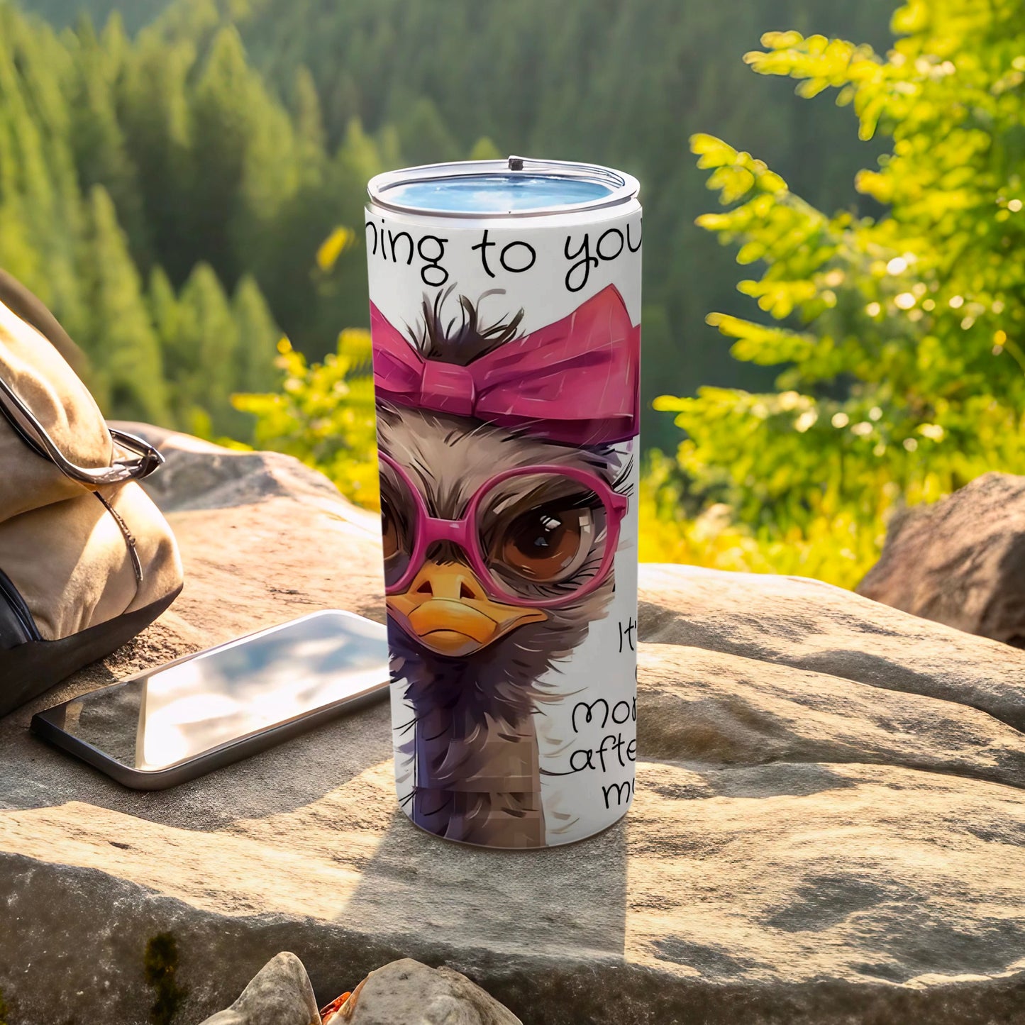 Adorable Ostrich with Pink Bow and Glasses Tumbler