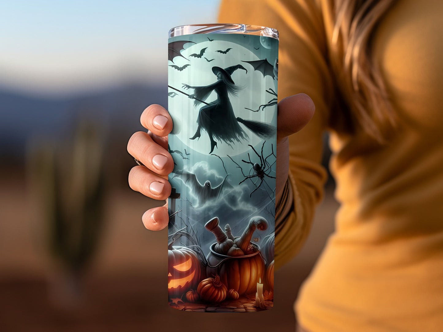 Spooky Halloween Themed Tumbler with Witch Design
