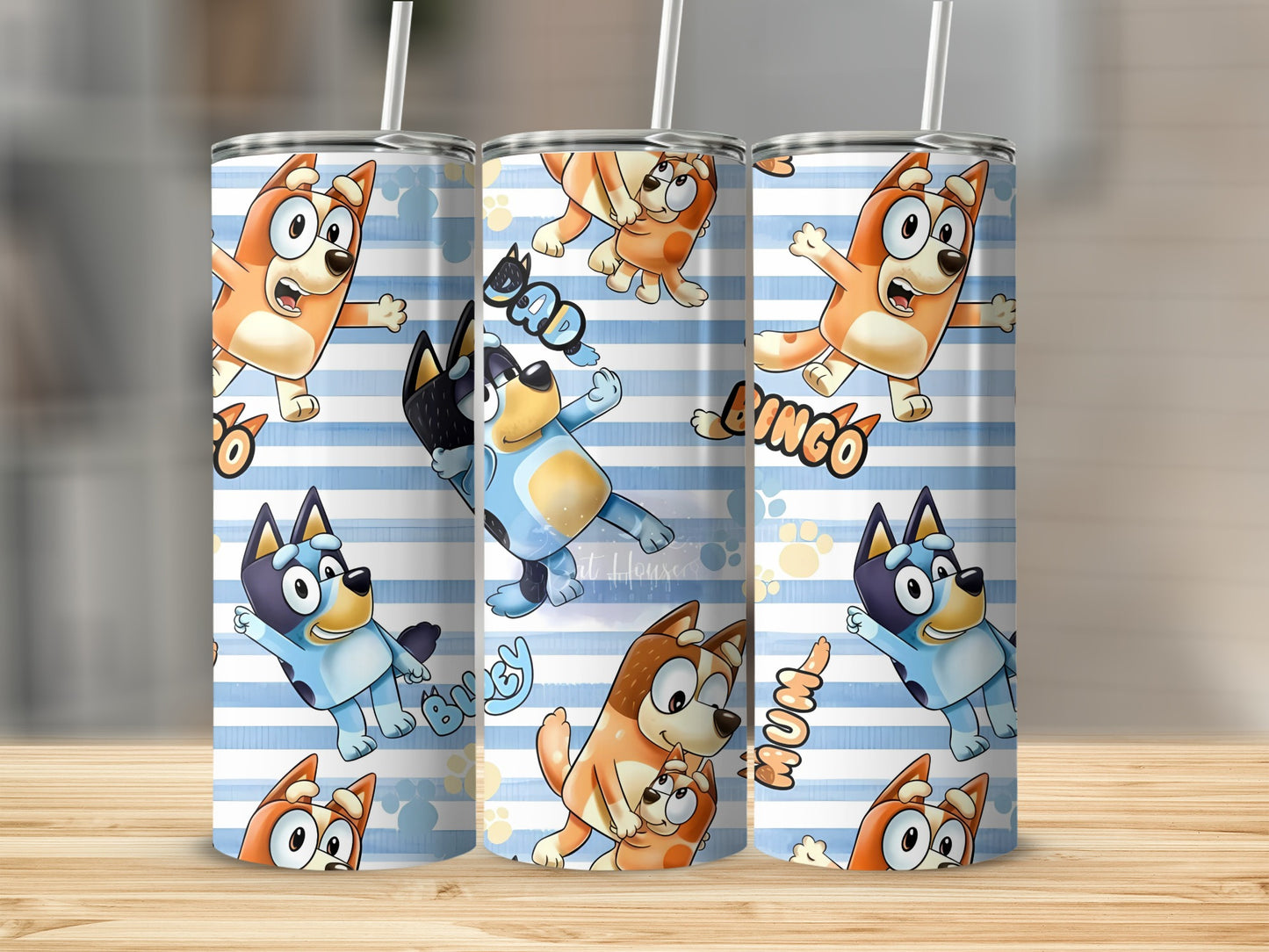 Fun Cartoon Character Blue Striped Insulated Tumbler