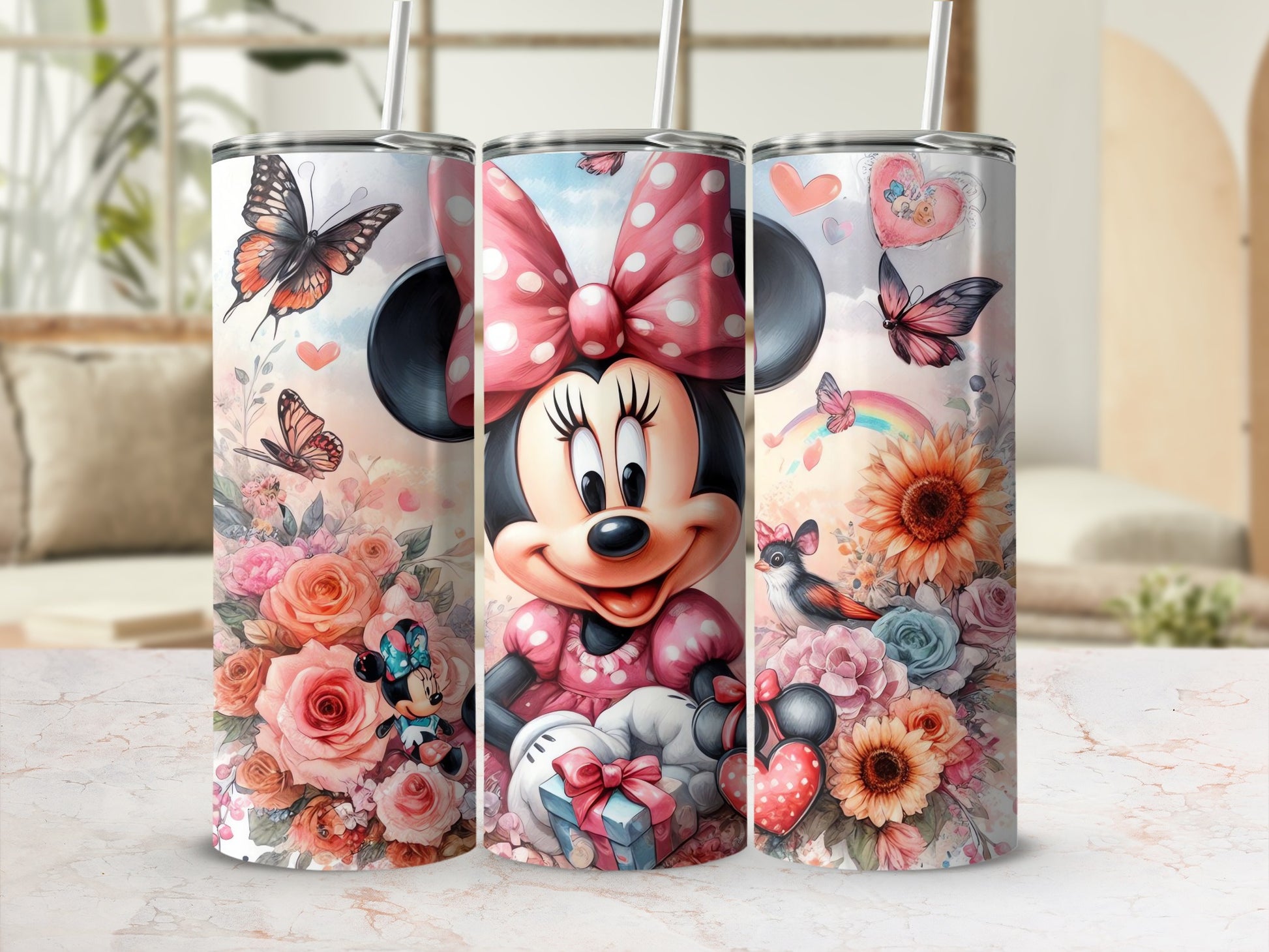 Minnie Mouse Butterfly Flowers Design Tumbler