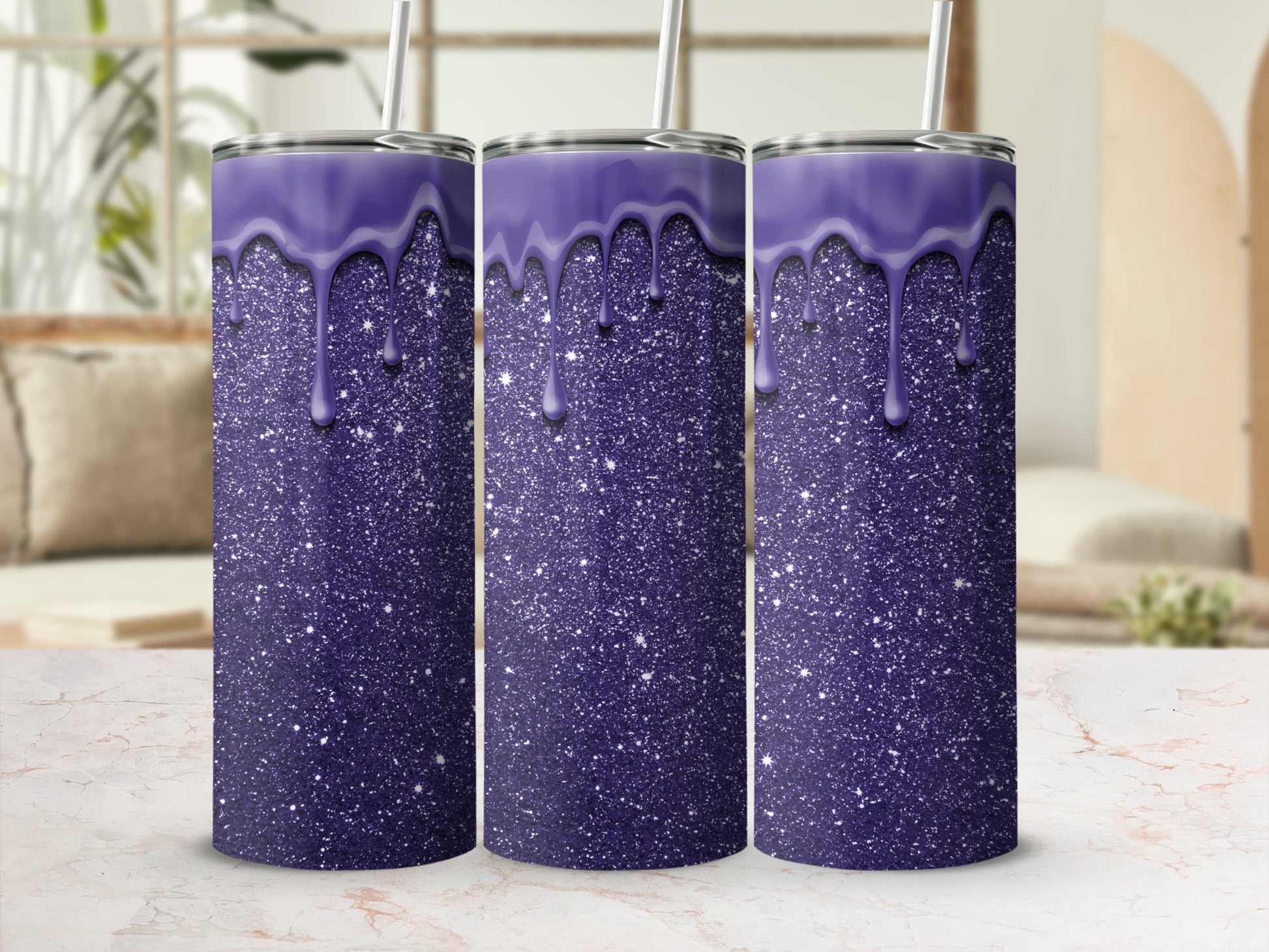 Sparkling Purple Glitter with Dripping Effect Tumbler