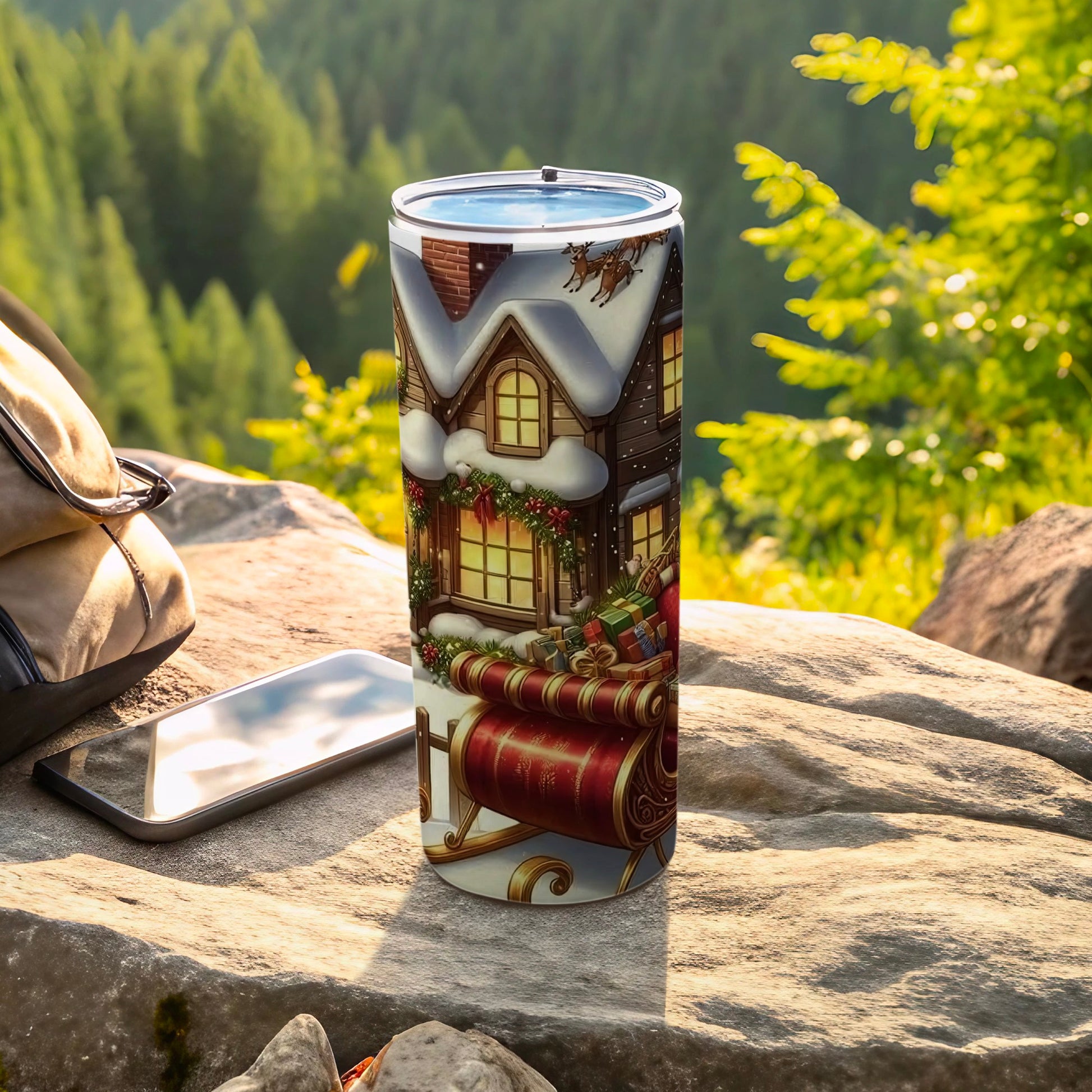 Festive Christmas Scene Travel Tumbler Cup