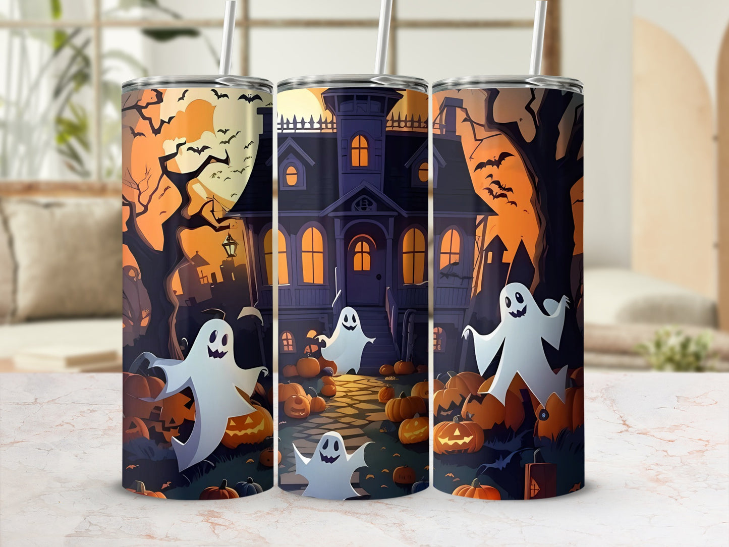 Spooky Halloween Ghost House Insulated Tumbler