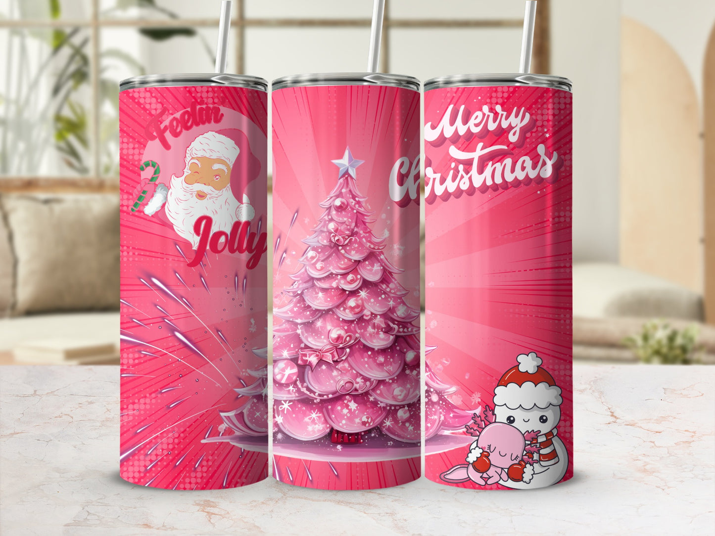Festive Christmas Themed Pink Personalized Tumbler