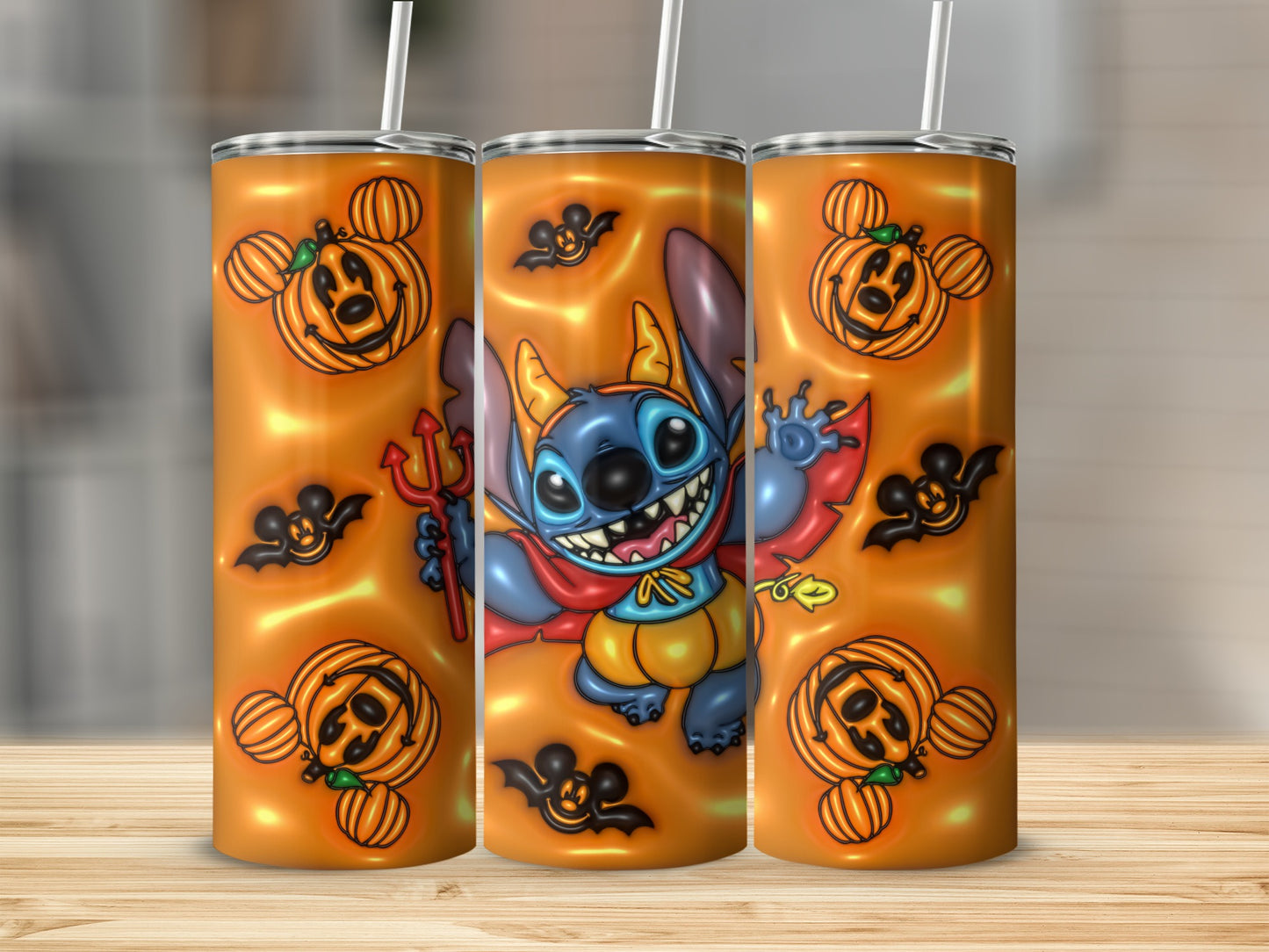 Halloween Stitch and Pumpkins Decorative Tumbler