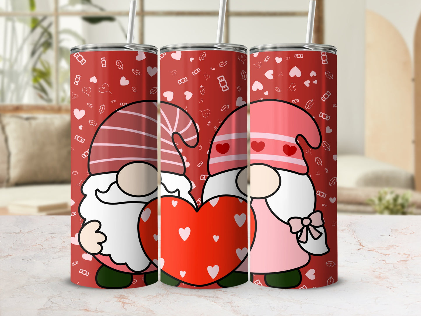 Valentine's Day Gnome Couple Love Hearts tumblers