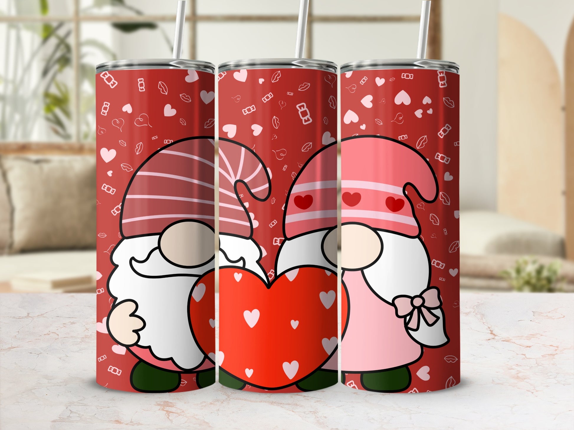 Valentine's Day Gnome Couple Love Hearts tumblers
