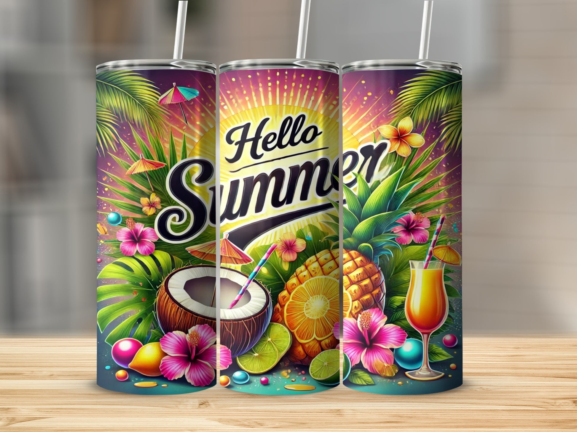 Summer Vibes Tropical Design Insulated Tumbler Cup