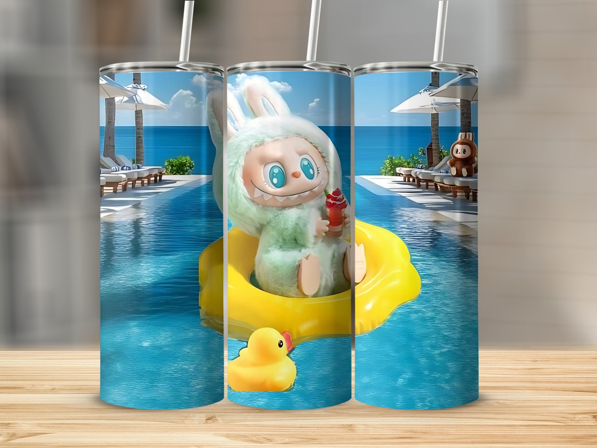 Cute Bunny with Yellow Duck Poolside Tumbler
