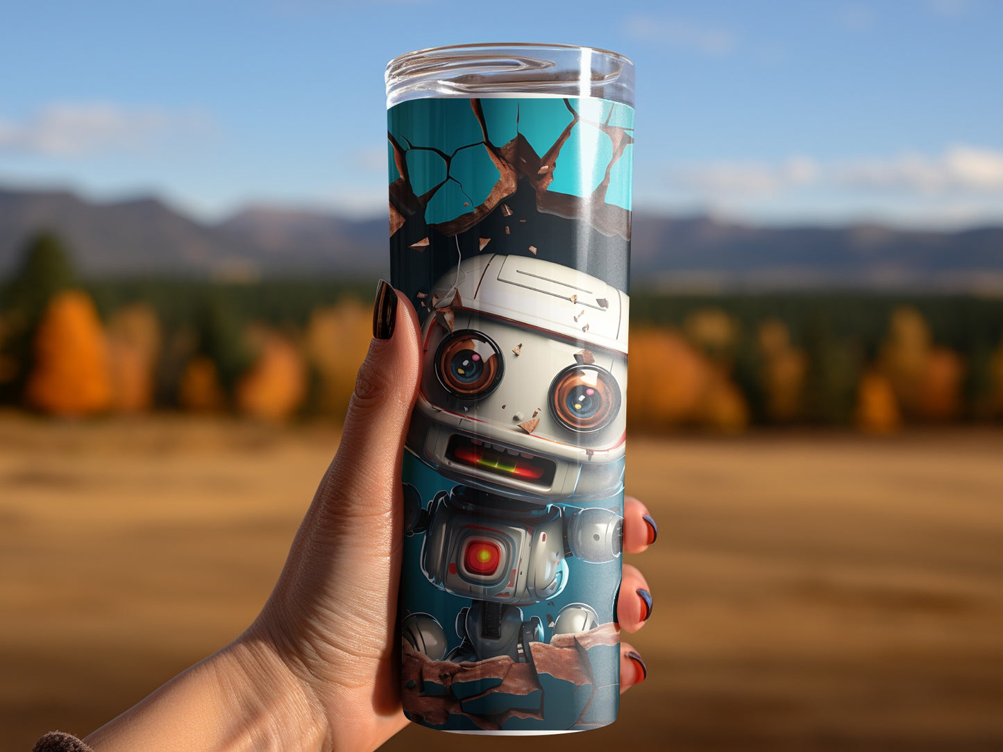 Quirky Robot Themed Tumbler Design for Daily Use