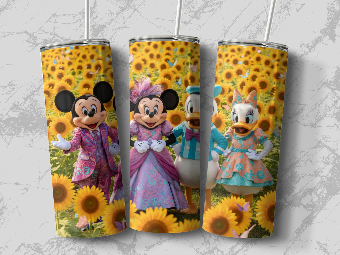 Colorful Cartoon Characters Floral Tumblers Set