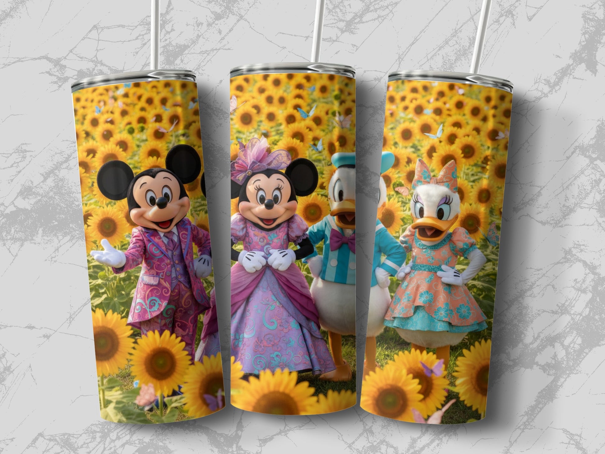 Colorful Cartoon Characters Floral Tumblers Set