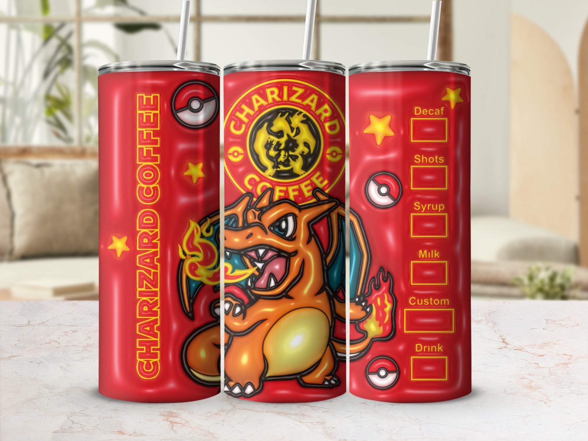 Charizard Coffee Tumbler with Customizable Options