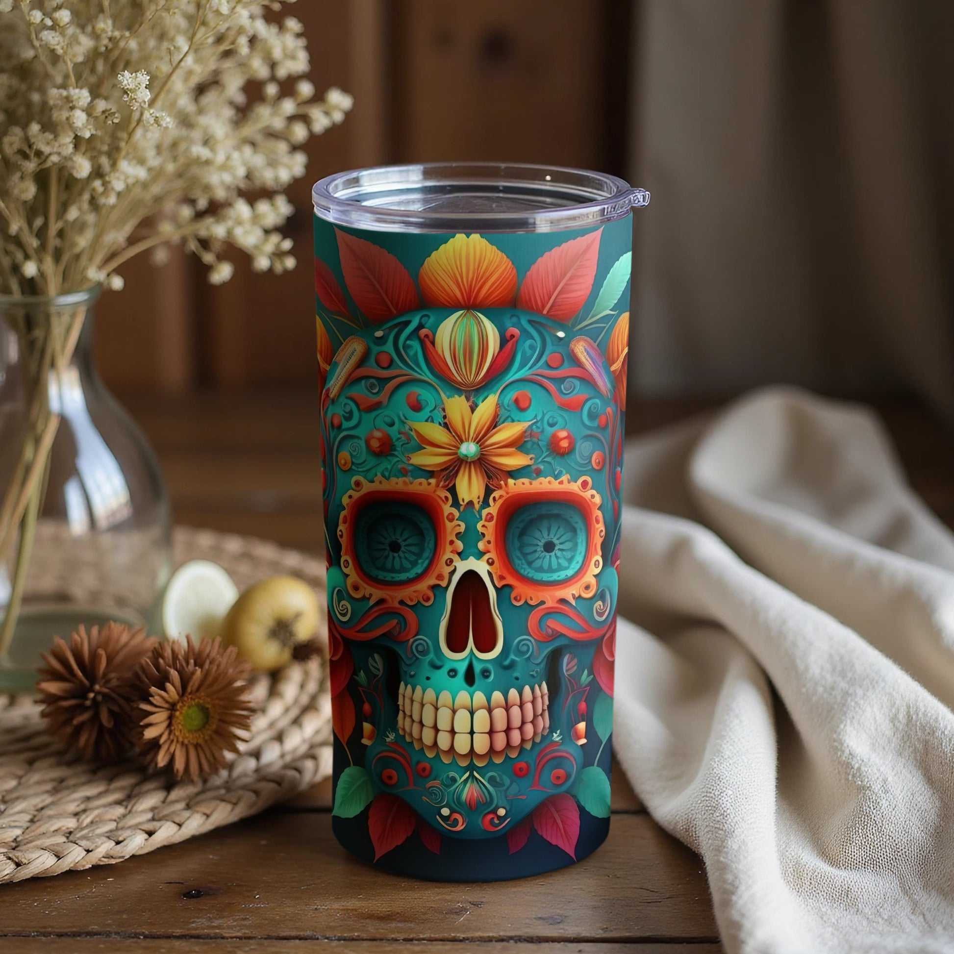 Vibrant Day of the Dead Skull Insulated Tumbler