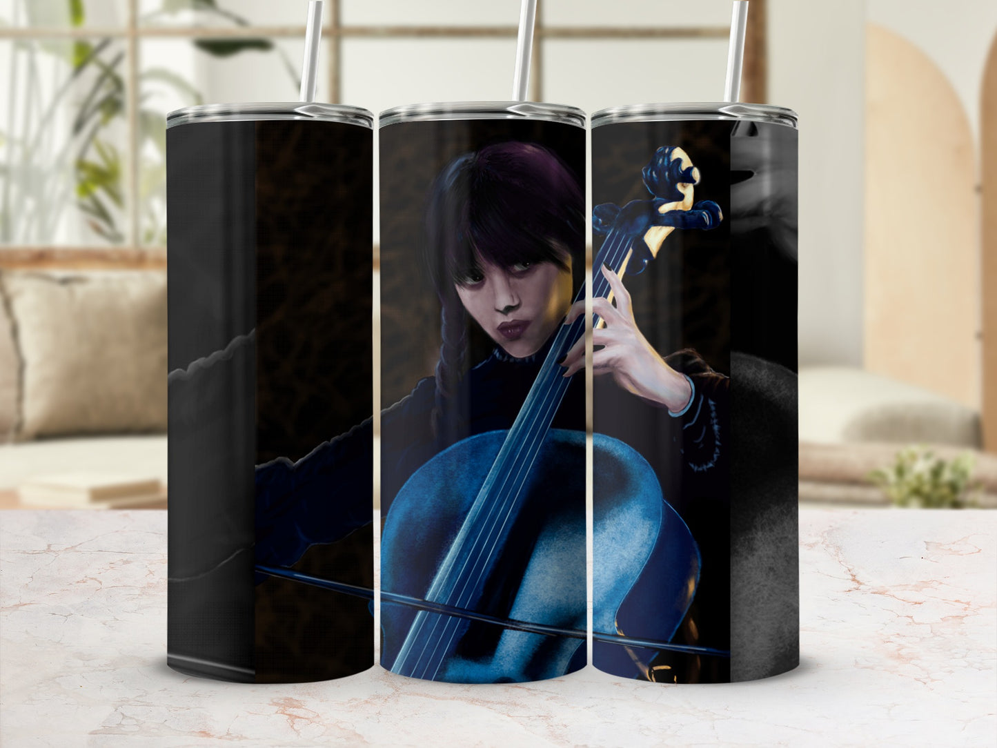 Cellist with Dark Hair Windrider Detailed Sketch Tumbler