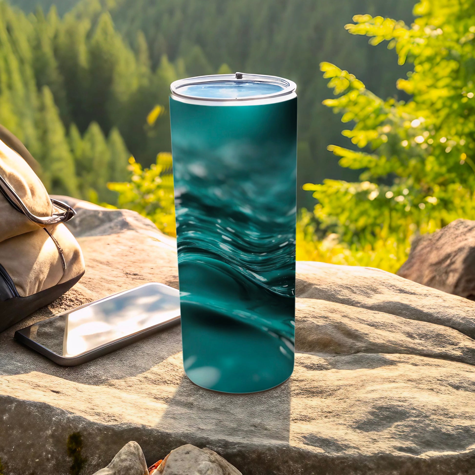 Dynamic Teal Aqua Liquid Swirl Design Tumbler product type