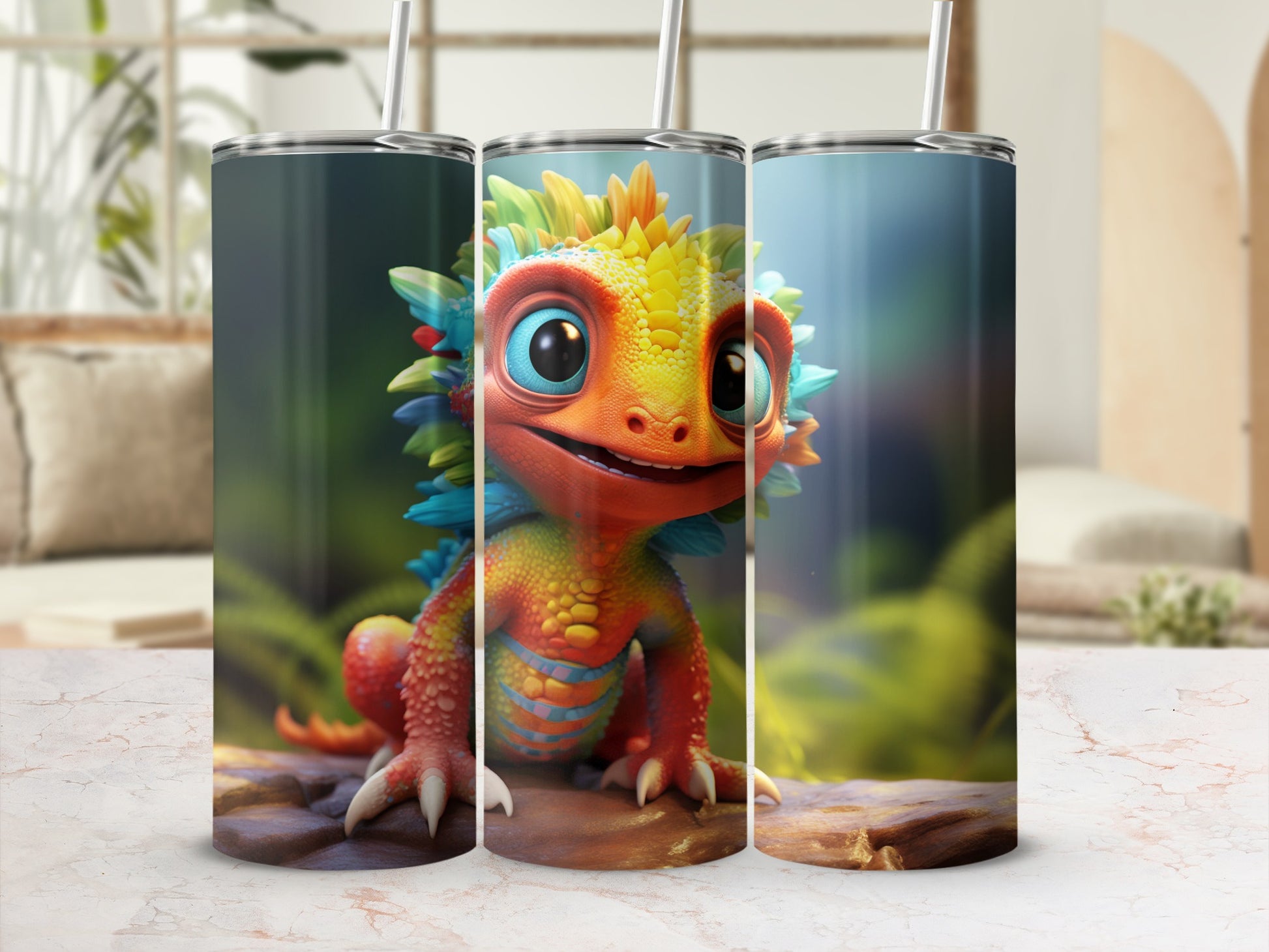 Cute Colorful Cartoon Lizard Stainless Steel Drink Tumbler