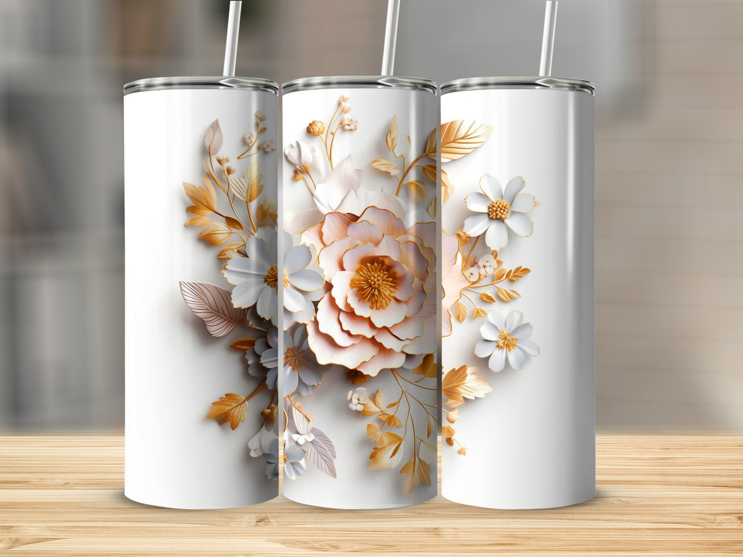 Elegant Floral Design White Tumbler 20oz Drinkware