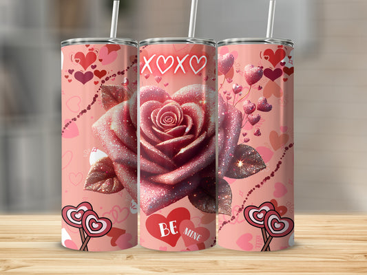 Be Mine Glitter Sparkle Rose Heart Art Tumbler