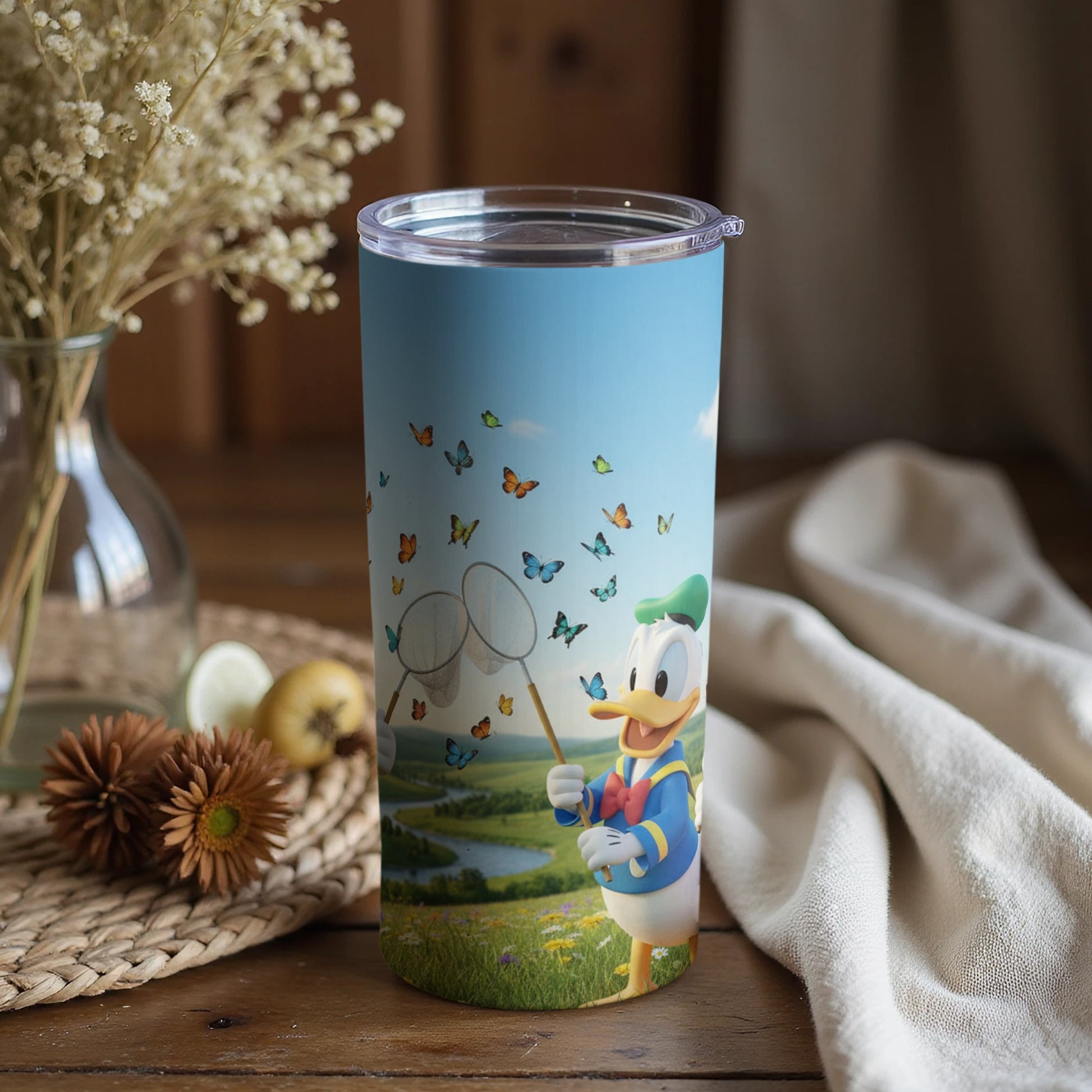Donald Duck Butterfly Catching Design Tumbler Cup