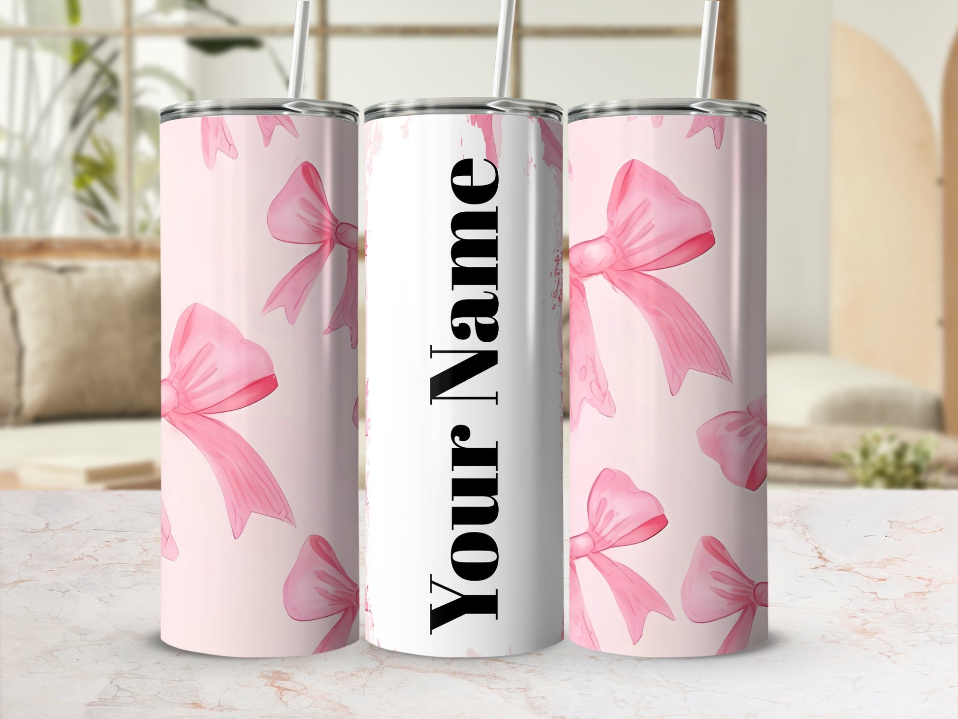 Personalized Pink Bows Tumbler with Name Customization