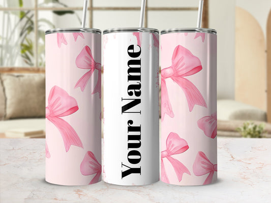 Personalized Pink Bows Tumbler with Name Customization