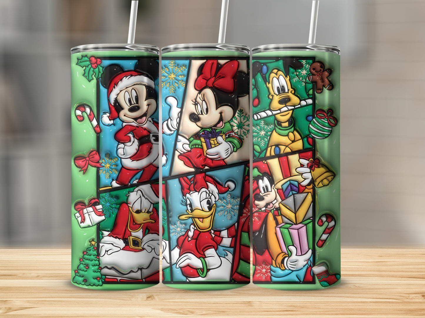 Festive Cartoon Characters Holiday Tumbler with Straw