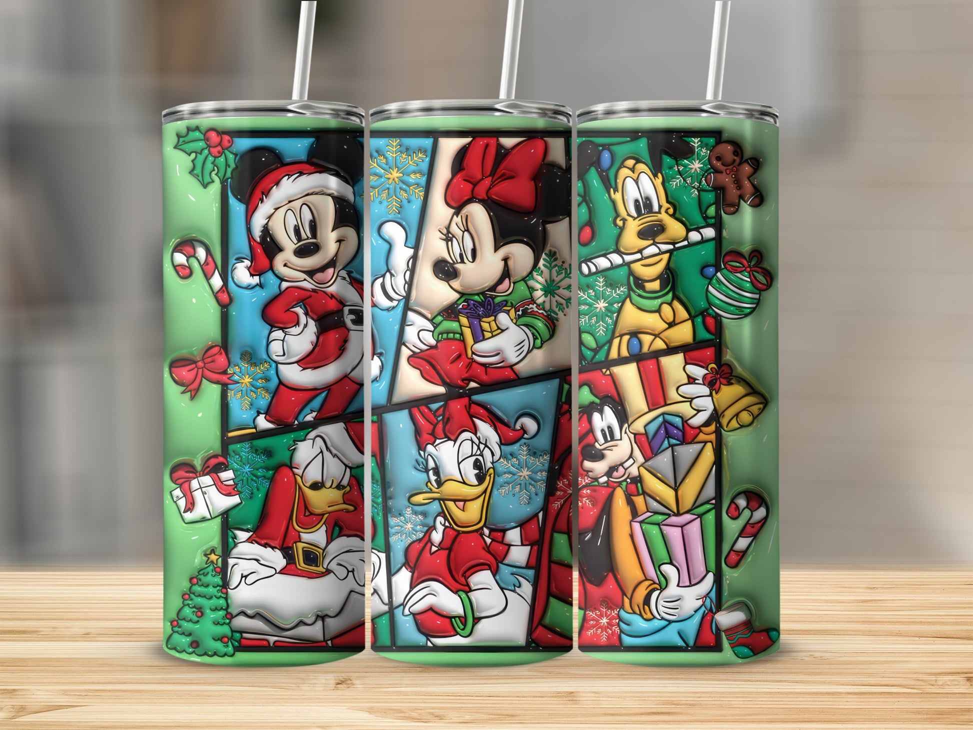 Festive Cartoon Characters Holiday Tumbler with Straw