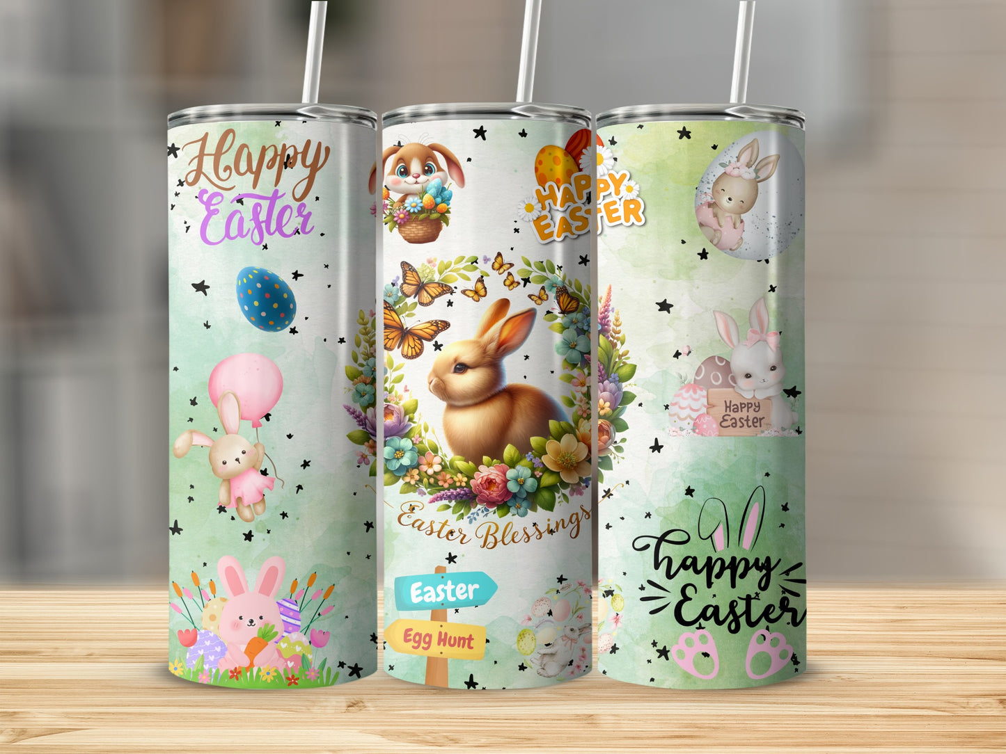 Happy Easter and Bunny Themed Tumbler Cup