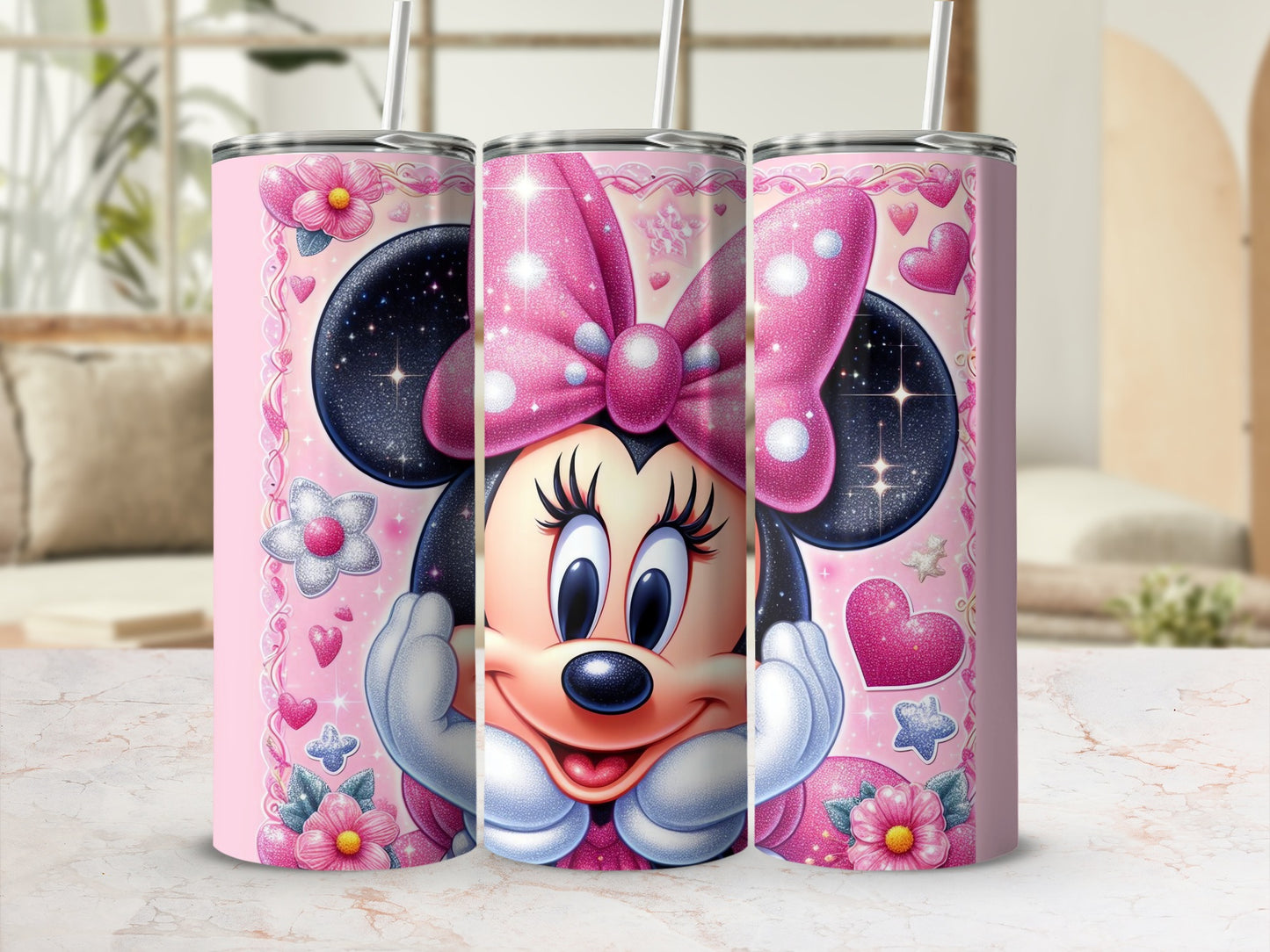 Cute Character Pink Glitter Hearts Tumbler Product