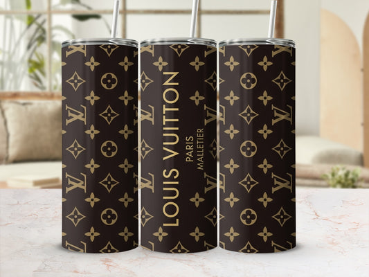 Louis Vuitton Paris Malletier tumbler with monogram pattern.