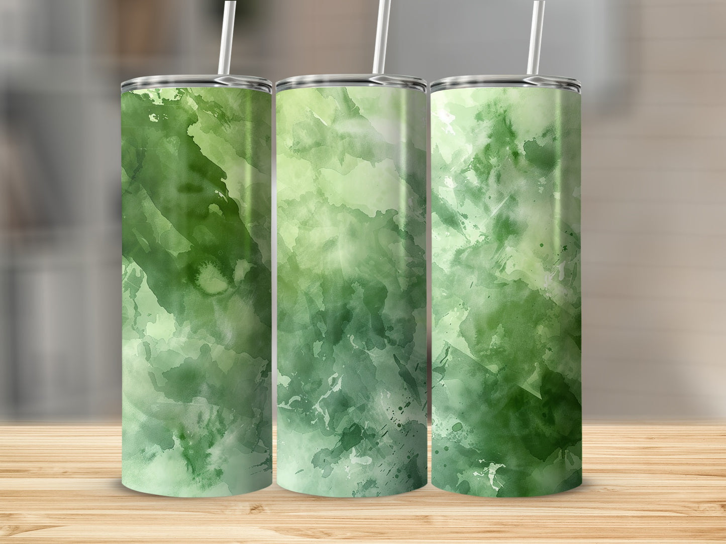 Green Watercolor Design Tumbler Cup